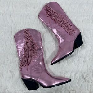 Billini Metallic Pink Fringed Cowboy Boots